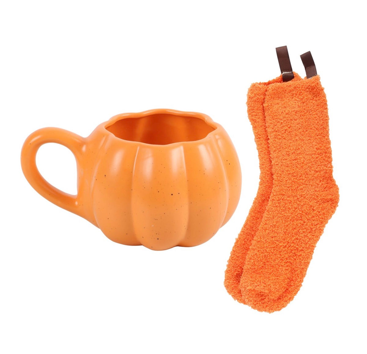 JUEGO DE TAZA Y CALCETINES CON FORMA DE CALABAZA