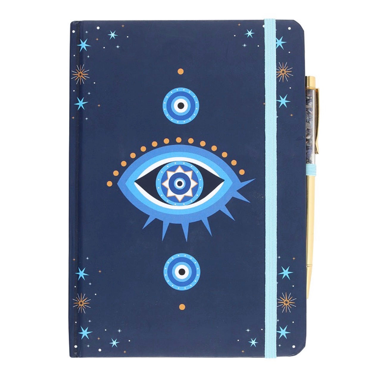 Libreta A5 OJO QUE TODO LO VE CON BOLÍGRAFO CON CHIPS DE CRISTAL