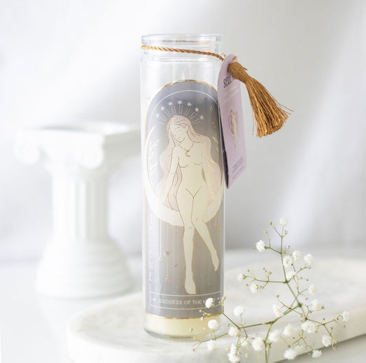 VELA TUBO DIOSA SELENE CON CRISTALES DE AMATISTA