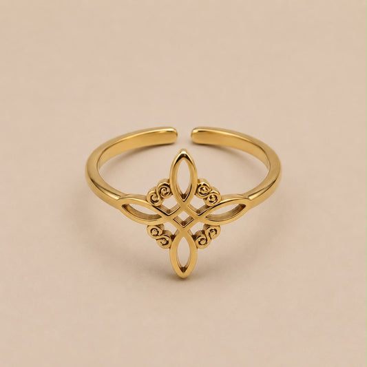 Anillo Acero Dorado Adaptable Nudo De Brujas