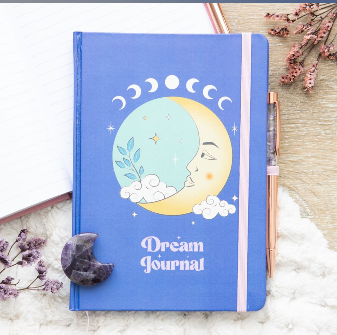 Libreta El diario de sueños lunares con bolígrafo de amatista