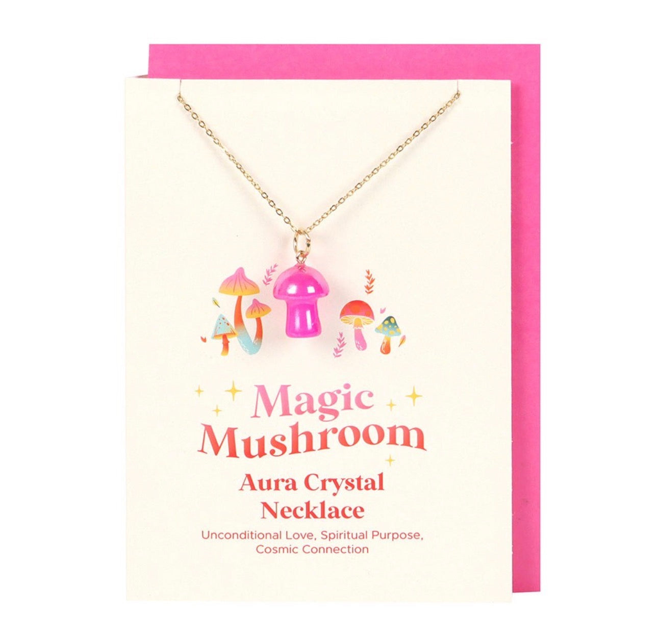 TARJETA DE FELICITACIÓN CON COLLAR DE HONGO AURA ROSA