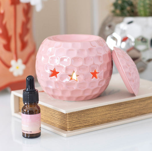 QUEMADOR DE ACEITE CON BOLA DE DISCOTECA ROSA