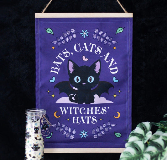 Colgador de pared Murciélagos, gatos y brujas sombreros tela para colgar en la pared