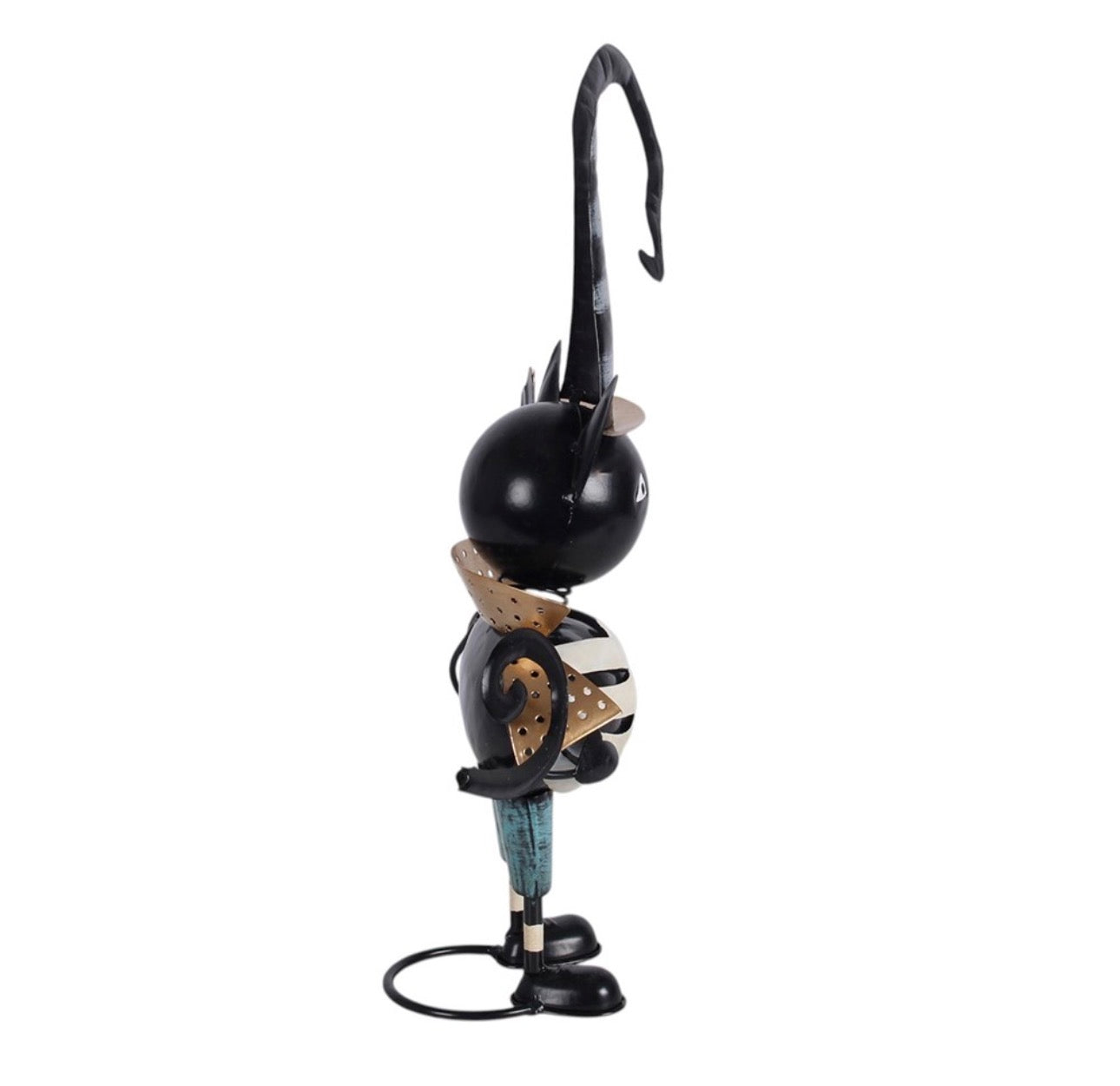 GATO NEGRO DE METAL CON SOMBRERO DE BRUJA 41cm