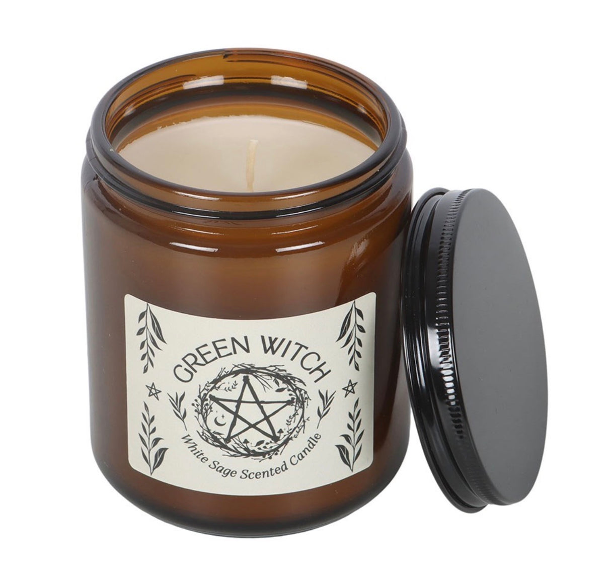 VELA DE CRISTAL ÁMBAR DE LA BRUJA VERDE Y SALVIA BLANCA