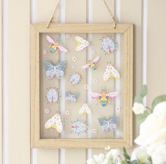 CUADRO DE VIDRIO CON ESTAMPADO FLORAL DE INSECTOS