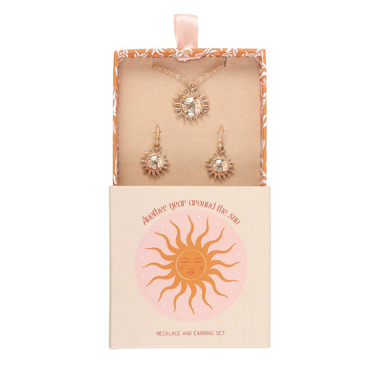 Conjunto de pendientes y collar con forma de sol