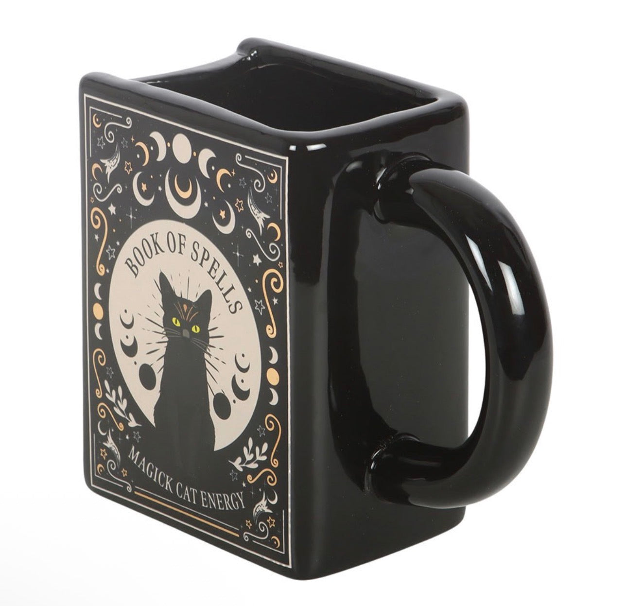 TAZA CON FORMA DE LIBRO DE HECHIZOS DEL GATO NEGRO