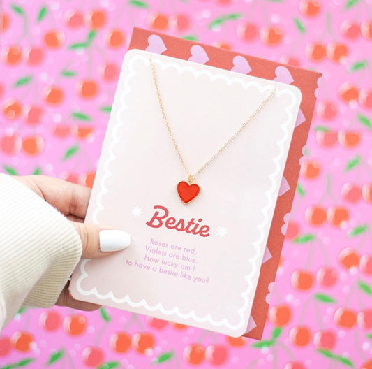 TARJETA DE FELICITACIÓN CON COLLAR DE CORAZÓN ESMALTADO PARA MEJOR AMIGA