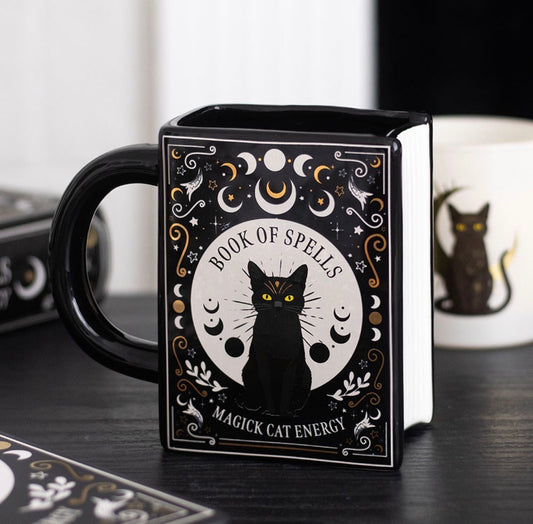 TAZA CON FORMA DE LIBRO DE HECHIZOS DEL GATO NEGRO