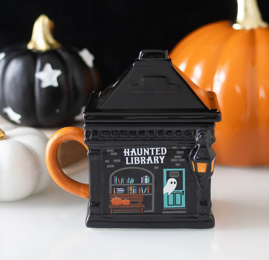TAZA CON TAPA DE BIBLIOTECA EMBRUJADA
