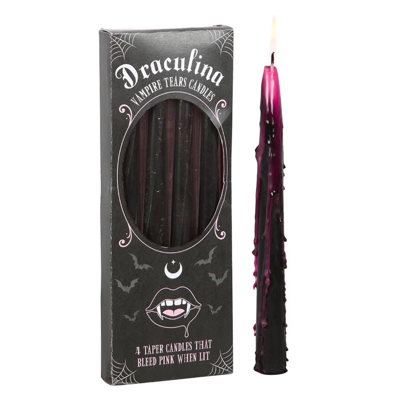 JUEGO DE 4 VELAS CÓNICAS ROSAS LÁGRIMAS DE VAMPIRO