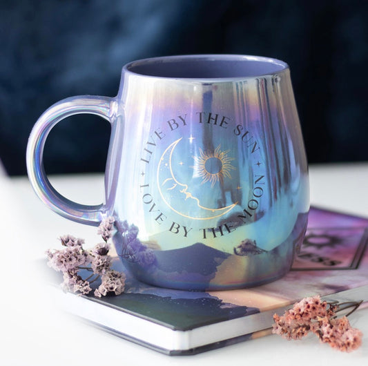 TAZA IRIDISCENTE VIVE POR EL SOL AMA POR LA LUNA