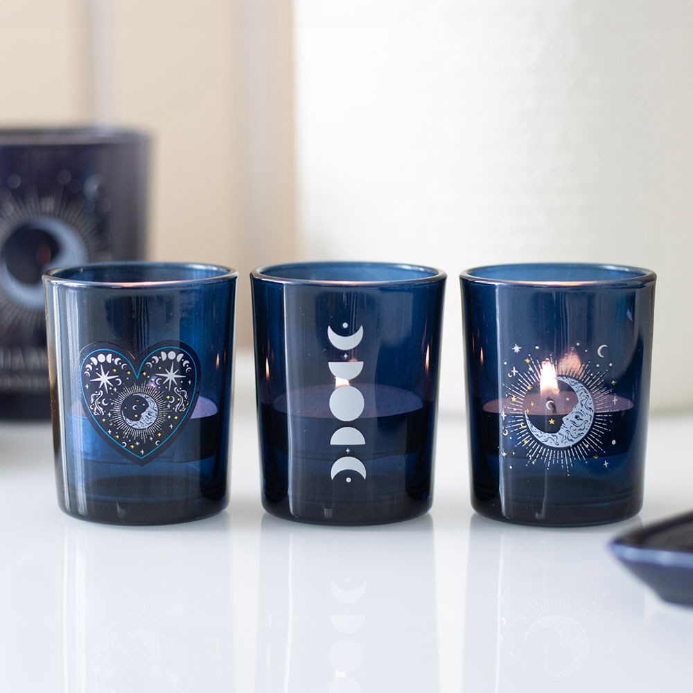 Juego de 3 portavelas votivas Blue Moon