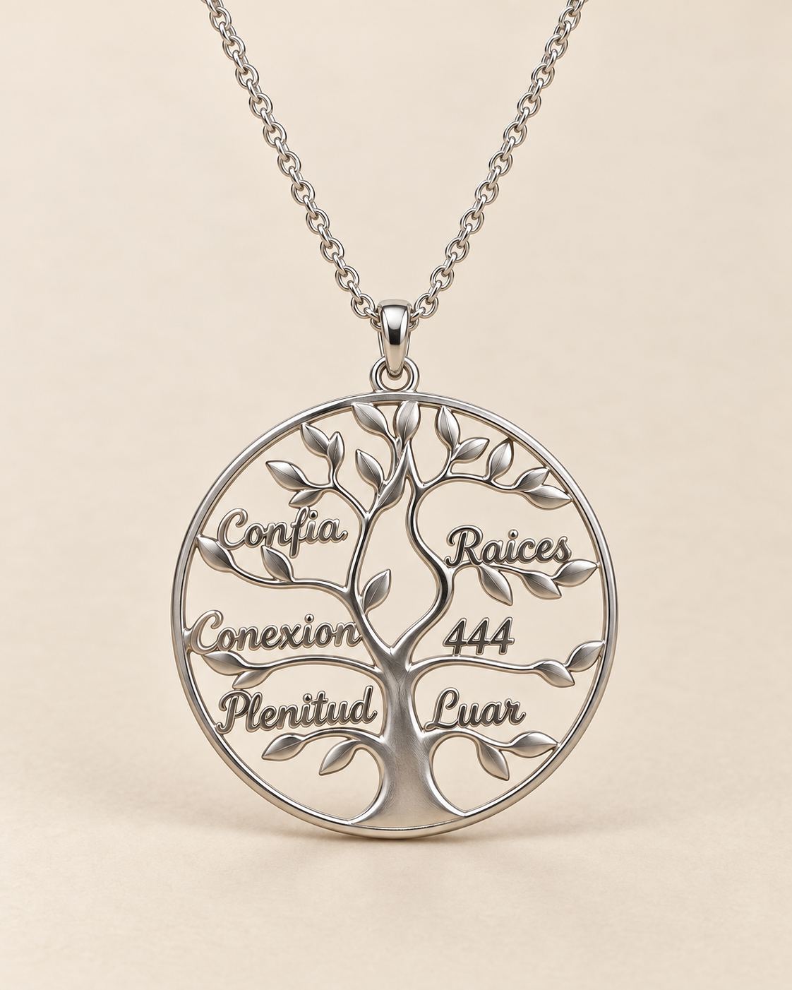 Colgante Árbol de la Vida “Confia · Raices · Conexion · 444 · Plenitud