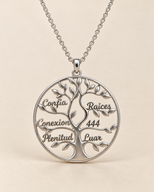 Colgante Árbol de la Vida “Confia · Raices · Conexion · 444 · Plenitud