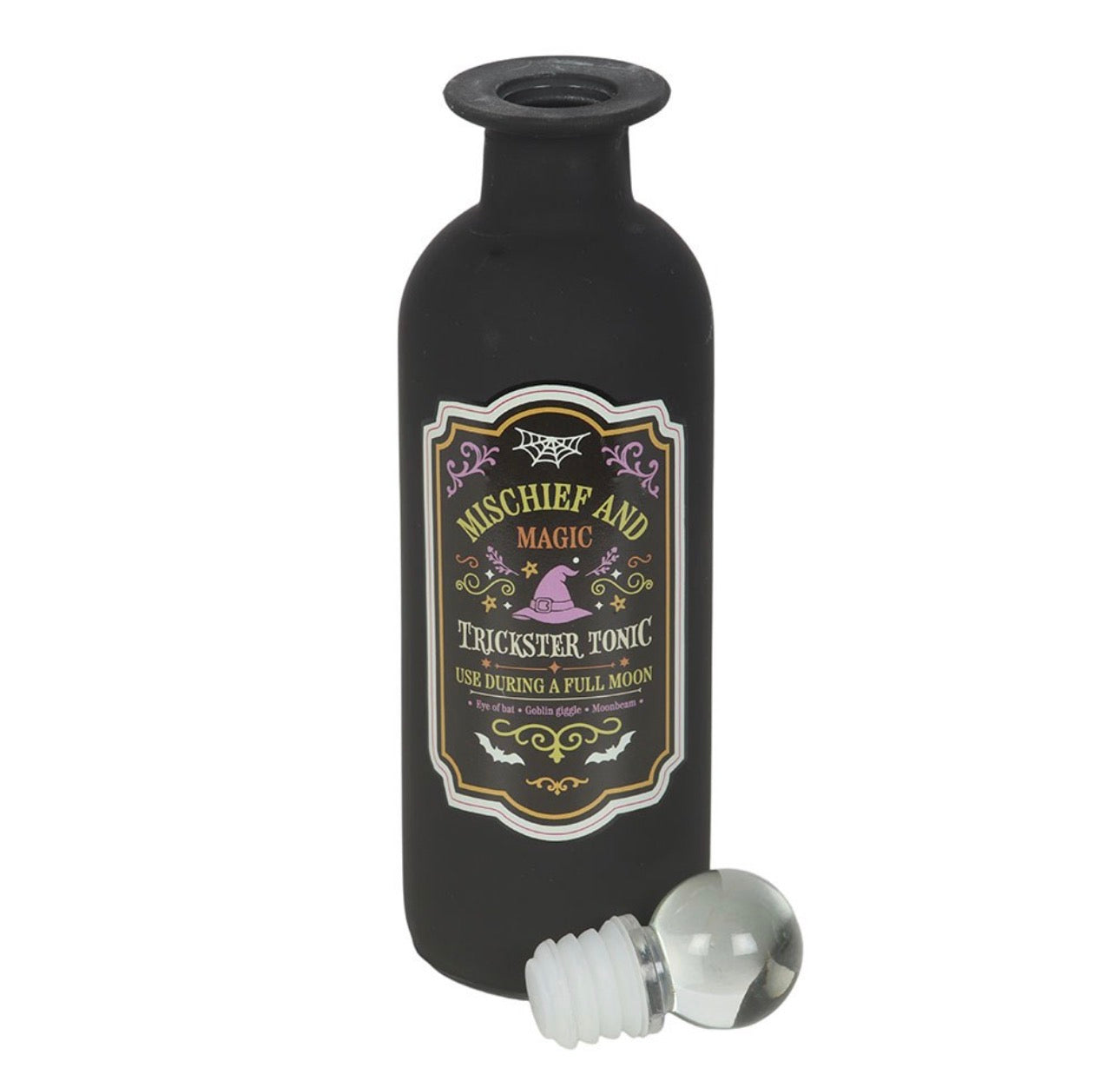 BOTELLA DE POCIÓN DE VIDRIO DECORATIVA DE TRAVESURAS Y MAGIA
