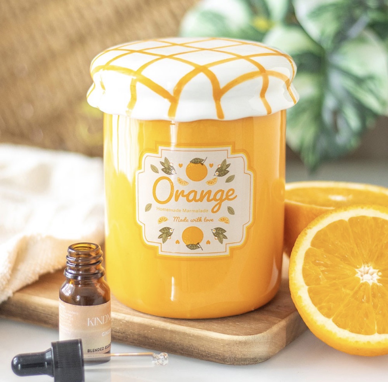 QUEMADOR DE ACEITE Y CALENTADOR DE CERA EN TARRO DE MERMELADA DE NARANJA