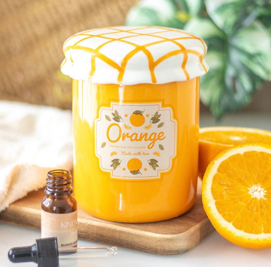 QUEMADOR DE ACEITE Y CALENTADOR DE CERA EN TARRO DE MERMELADA DE NARANJA