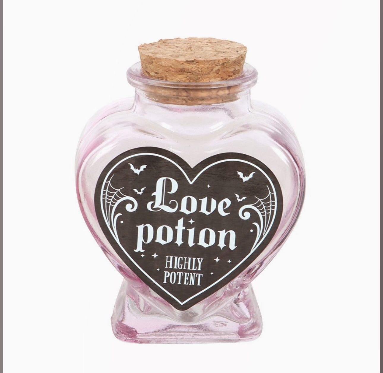 Botella decorativa de poción de amor con forma de corazón de cristal