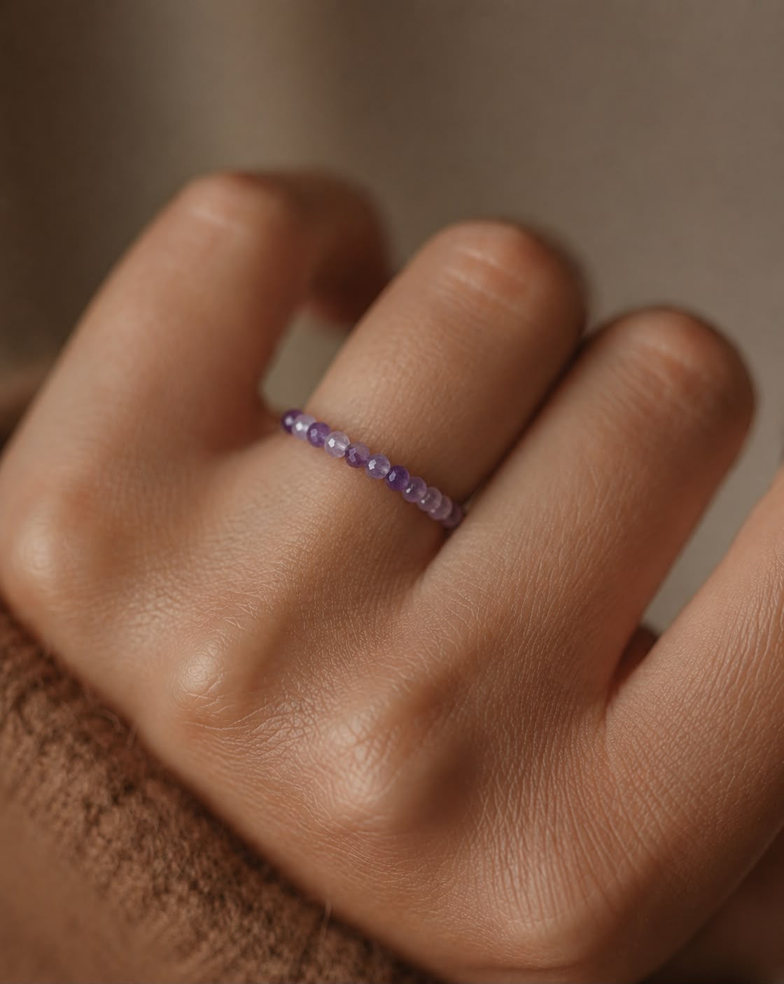 Anillo Elástico Piedra Natural Amatista 2mm Facetado