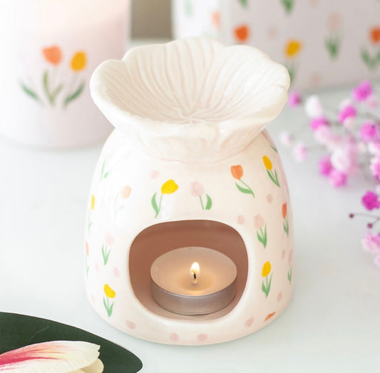 QUEMADOR DE ACEITE Y CALENTADOR DE CERA CON ESTAMPADO DE TULIPÁN