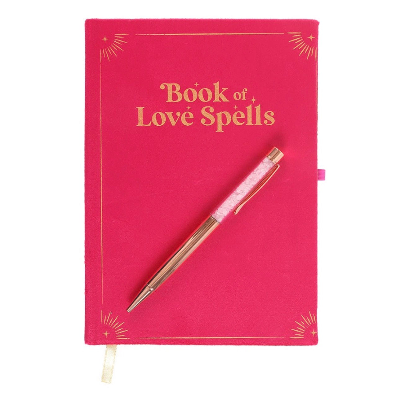 Libreta DE HECHIZOS DE AMOR CON PLUMA DE CRISTAL DE CUARZO ROSA