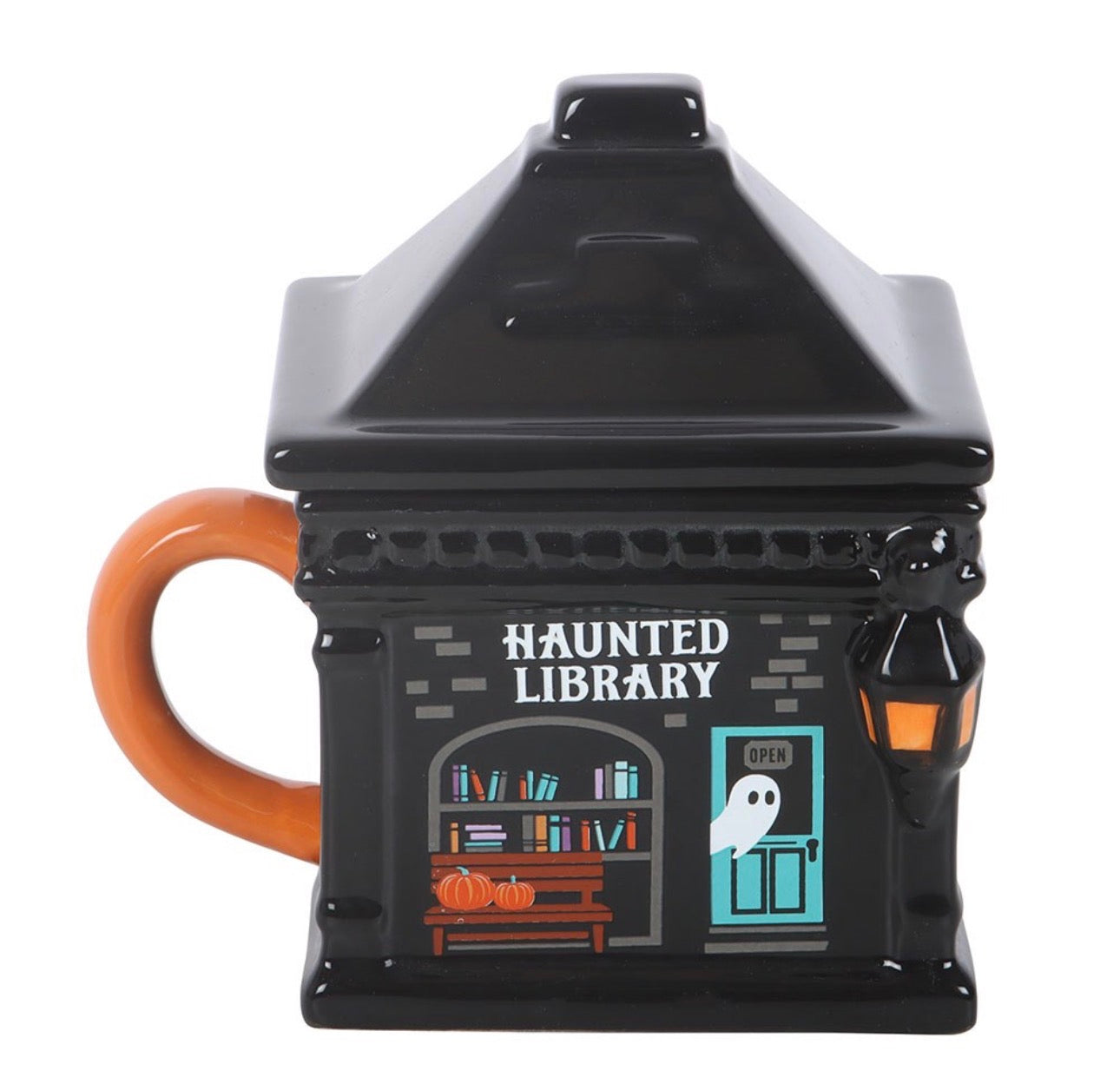 TAZA CON TAPA DE BIBLIOTECA EMBRUJADA