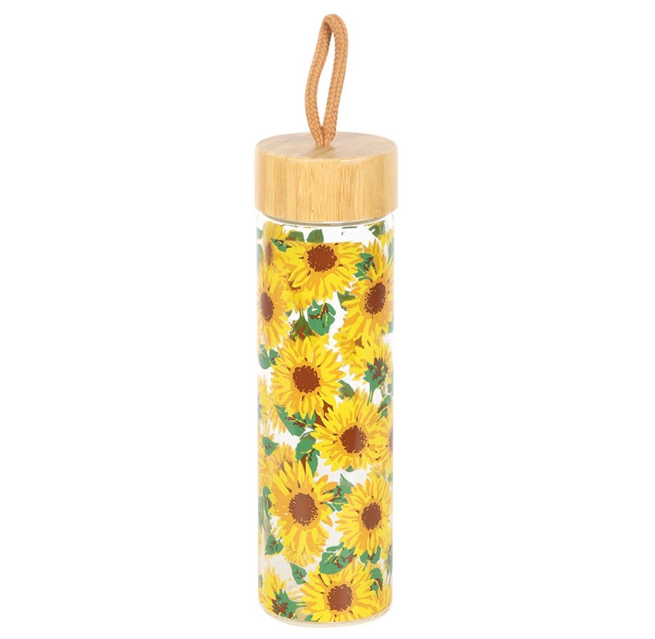 BOTELLA DE AGUA DE VIDRIO CON ESTAMPADO DE GIRASOL