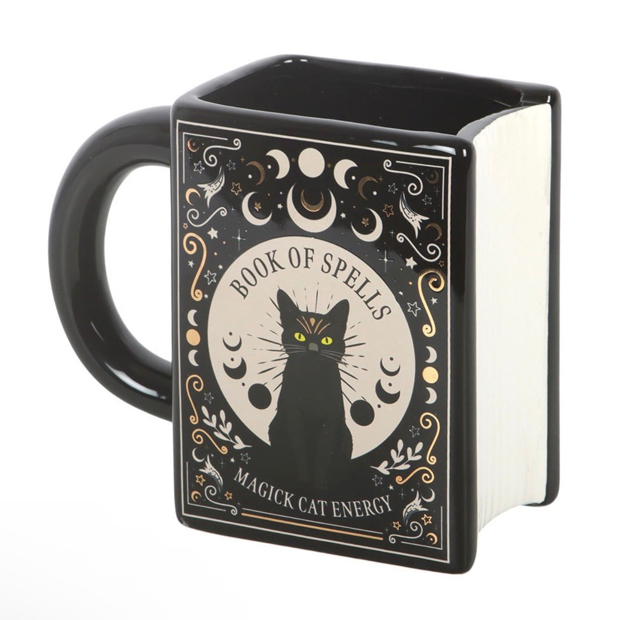 TAZA CON FORMA DE LIBRO DE HECHIZOS DEL GATO NEGRO