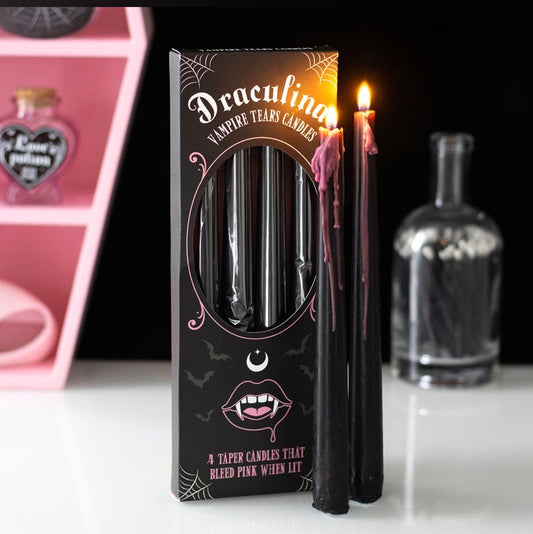 JUEGO DE 4 VELAS CÓNICAS ROSAS LÁGRIMAS DE VAMPIRO