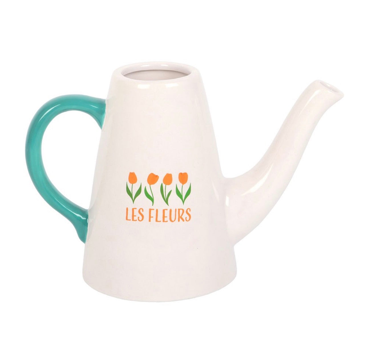 REGADERA DE CERÁMICA CON FLORES DE TULIPANES