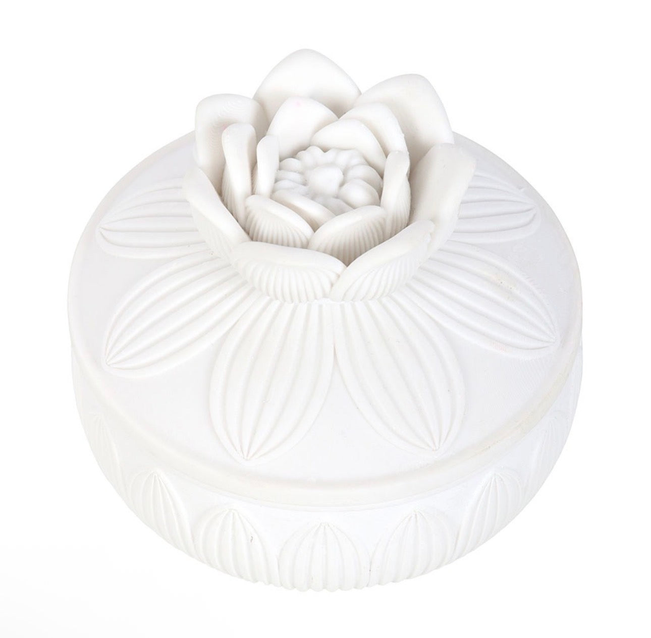 CAJA PARA JOYAS CON FORMA DE FLOR DE LOTO BLANCA