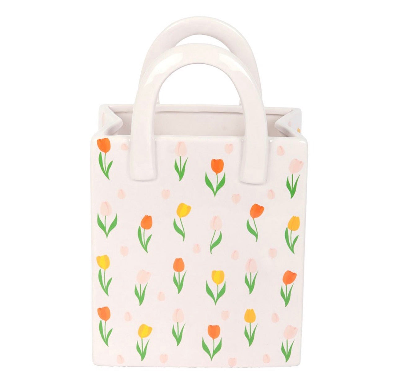 FLORERO DE CERÁMICA CON ESTAMPADO DE TULIPÁN EN FORMA DE BOLSA