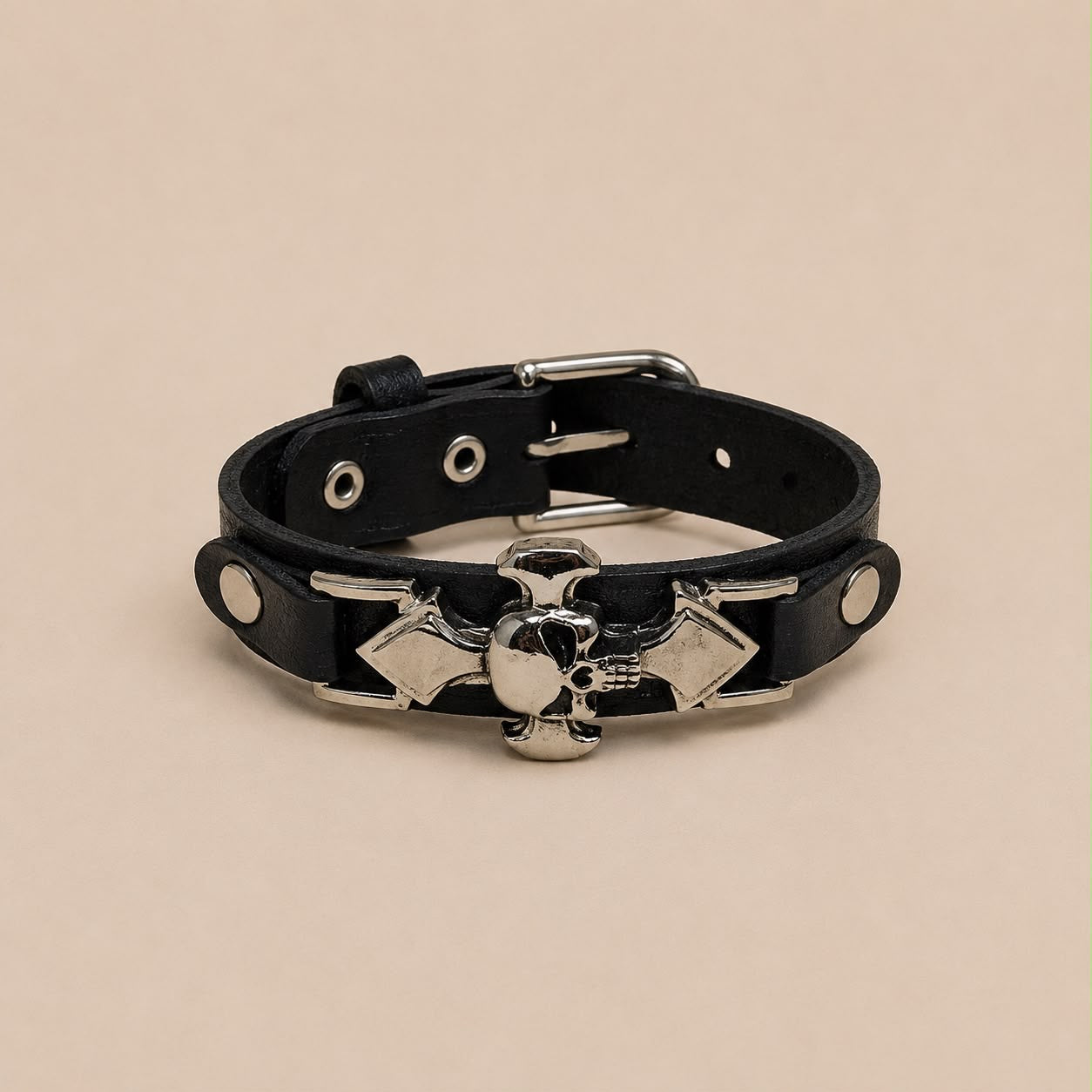 Pulsera Polipiel Cruz y Calavera 26 Cms Largo