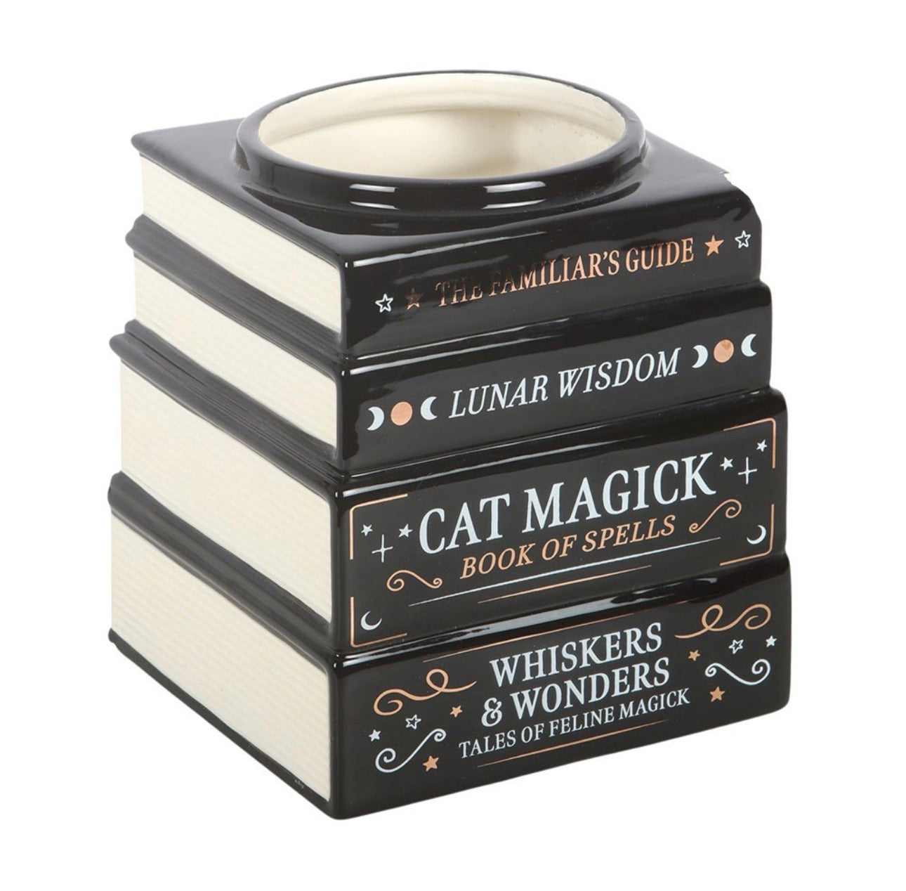 QUEMADOR DE ACEITE «BLACK CAT BOOK STACK» CON GATO