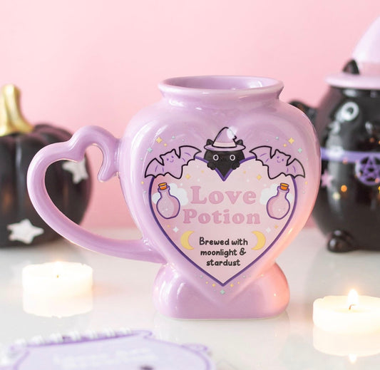 TAZA CON FORMA DE POCIÓN DE AMOR GATITO PASTEL
