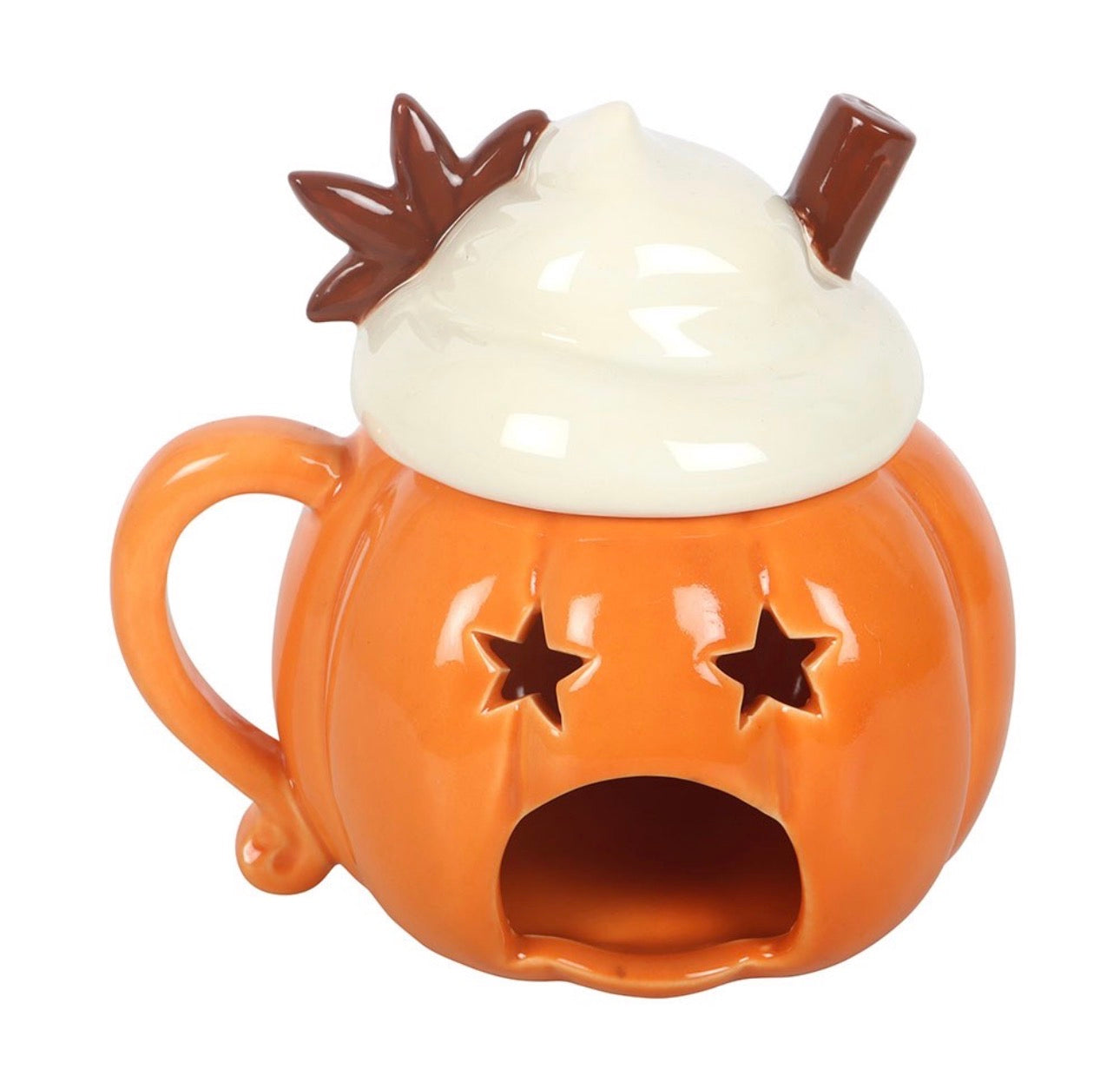 QUEMADOR DE ACEITE Y CALENTADOR DE CERA DE CALABAZA CON TAPA