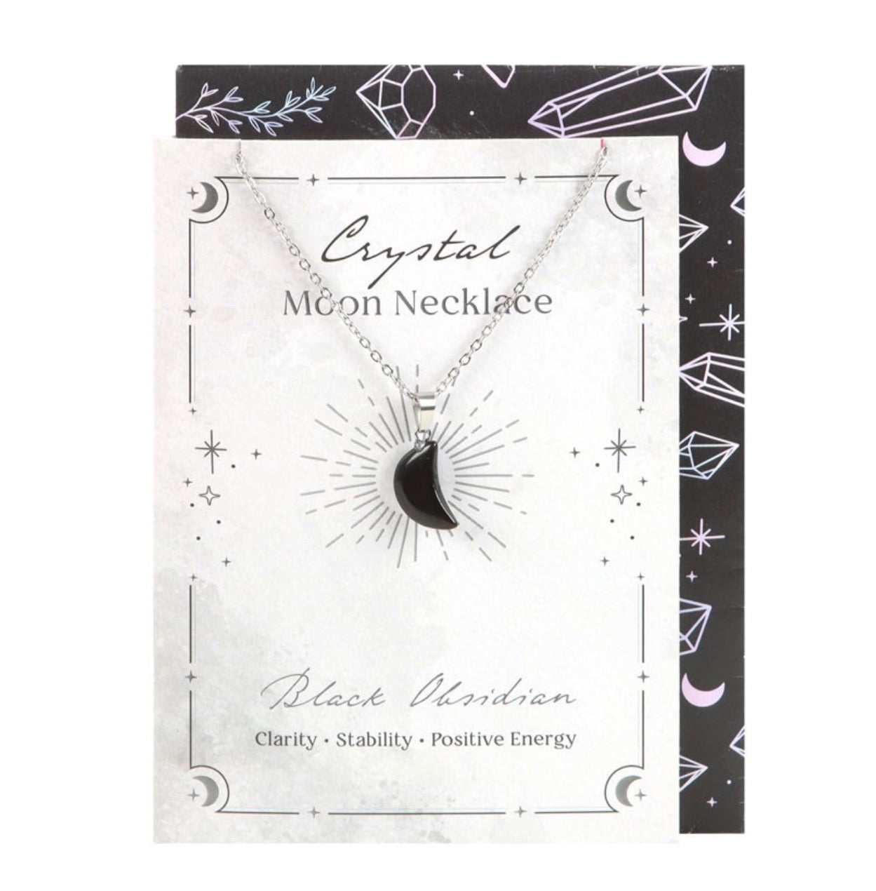 COLLAR DE LUNA DE OBSIDIANA NEGRA EN TARJETA DE FELICITACIÓN