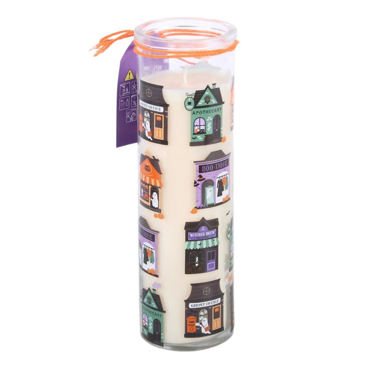 Vela tubular con aroma a calabaza y rollo de canela de la calle Spooky