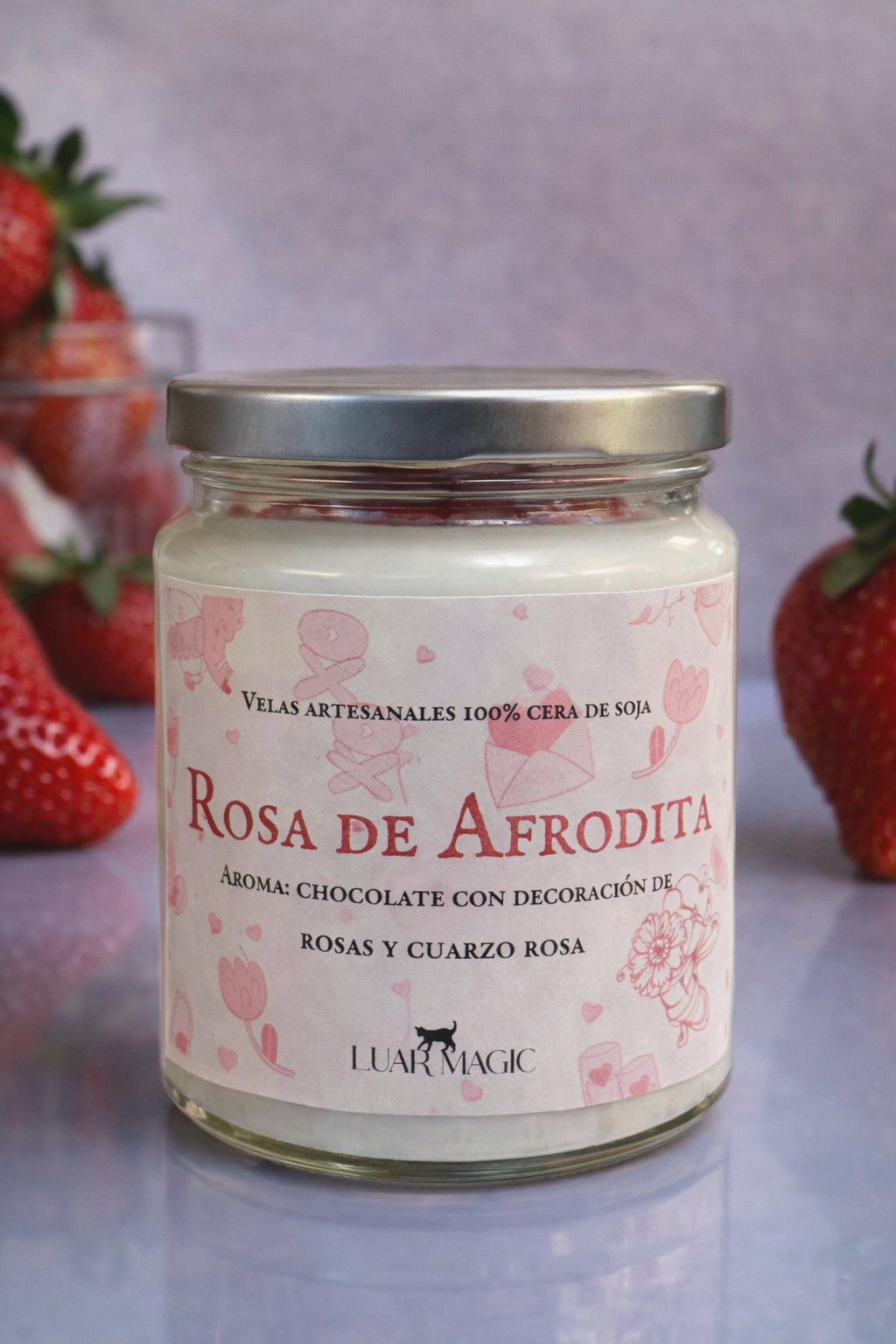 Vela artesanal rosa de Afrodita colección San Valentín