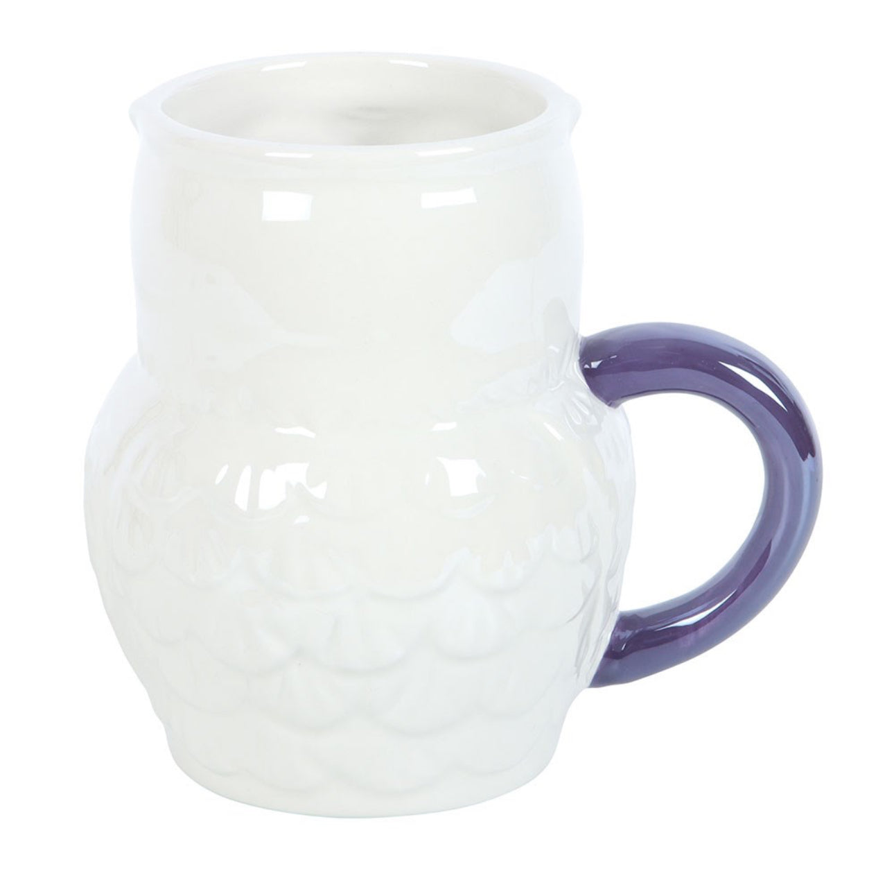 Taza iridiscente con forma de búho