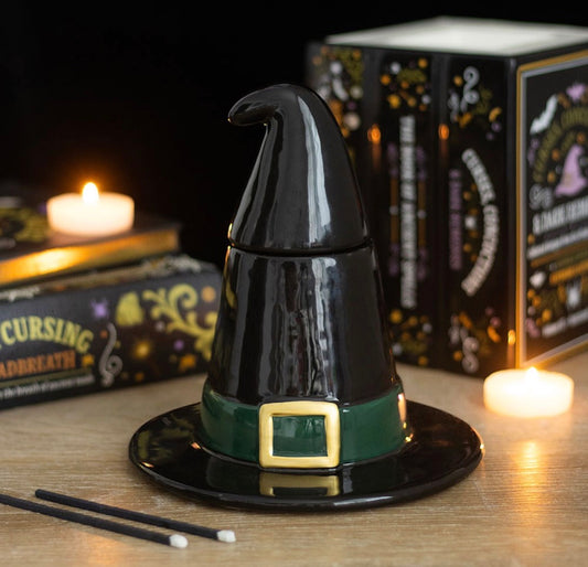 QUEMADOR DE ACEITE CON FORMA DE SOMBRERO DE BRUJA NEGRO