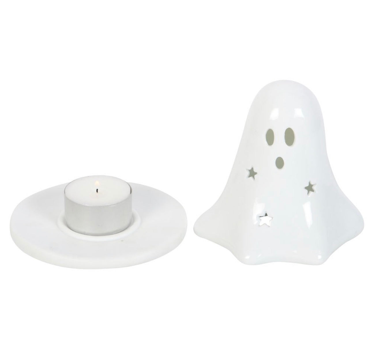 PORTAVELAS DE CERÁMICA CON FORMA DE FANTASMA PARA VELAS DE TÉ Y CONOS DE INCIENSO