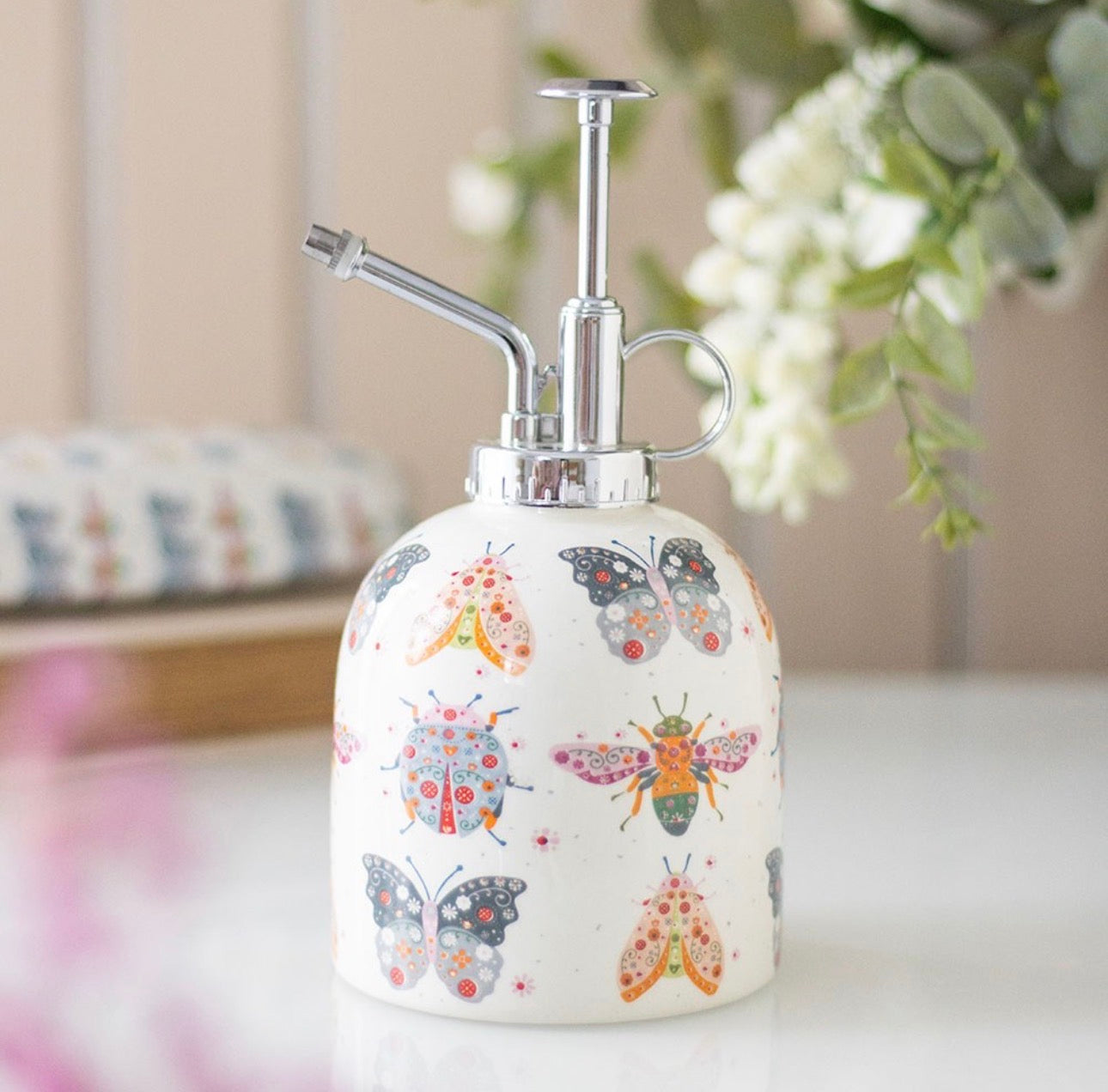 DIFUSOR PLANTA DE CERÁMICA CON ESTAMPADO DE INSECTOS FLORALES