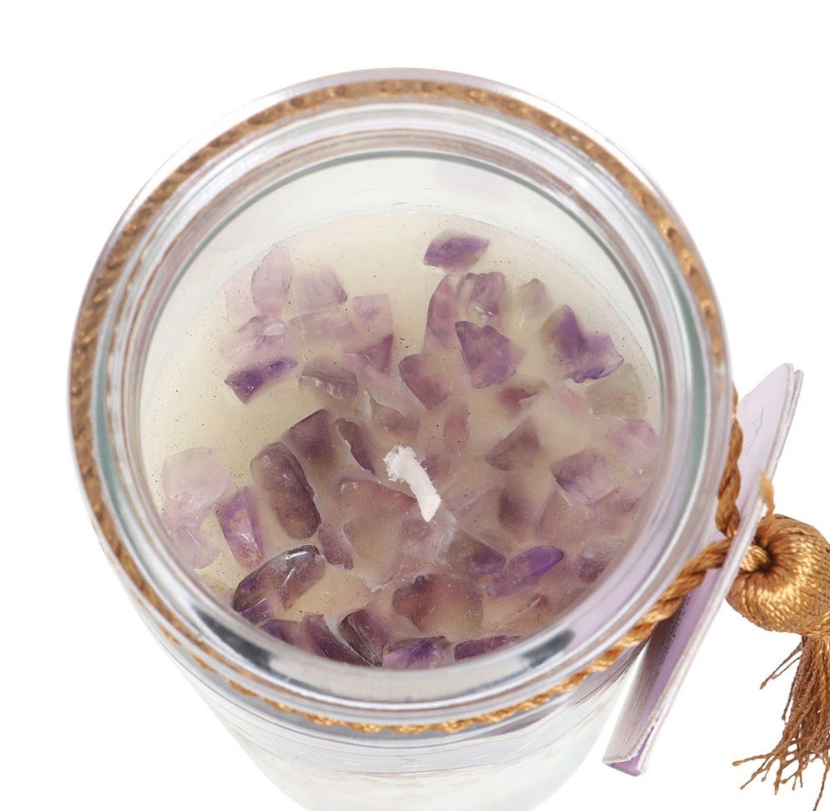 VELA TUBO DIOSA SELENE CON CRISTALES DE AMATISTA