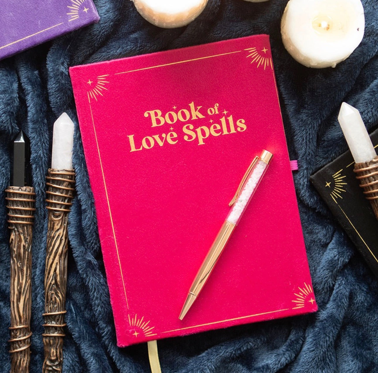 Libreta DE HECHIZOS DE AMOR CON PLUMA DE CRISTAL DE CUARZO ROSA
