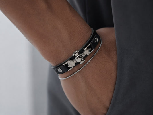 Pulsera Polipiel Cruz y Calavera 26 Cms Largo