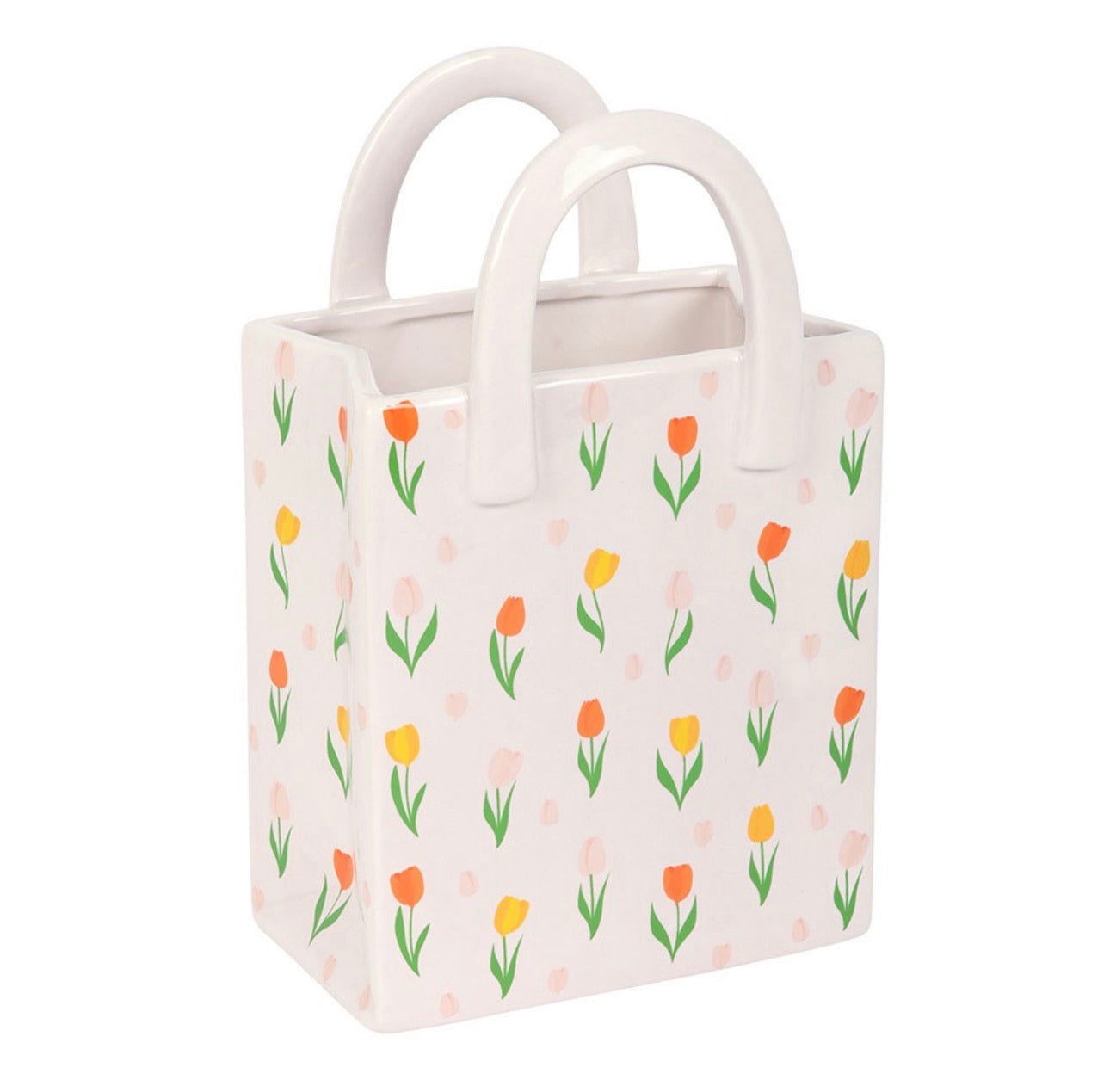 FLORERO DE CERÁMICA CON ESTAMPADO DE TULIPÁN EN FORMA DE BOLSA
